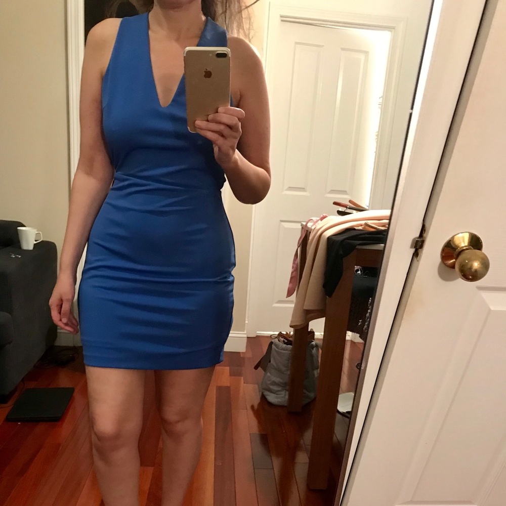 Express blue dress criss cross in back